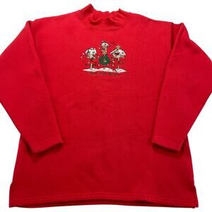 VTG 90s Grandma Style Red Christmas Bird Sweatshirt, Size L, Made in USA